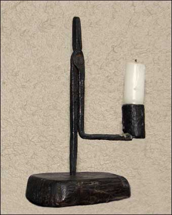 Early Lighting - 18th C period iron rushlight with candle socket