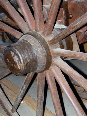 Conestoga Wagon - A closeup of a wheel on a Conestoga wagon, private collection